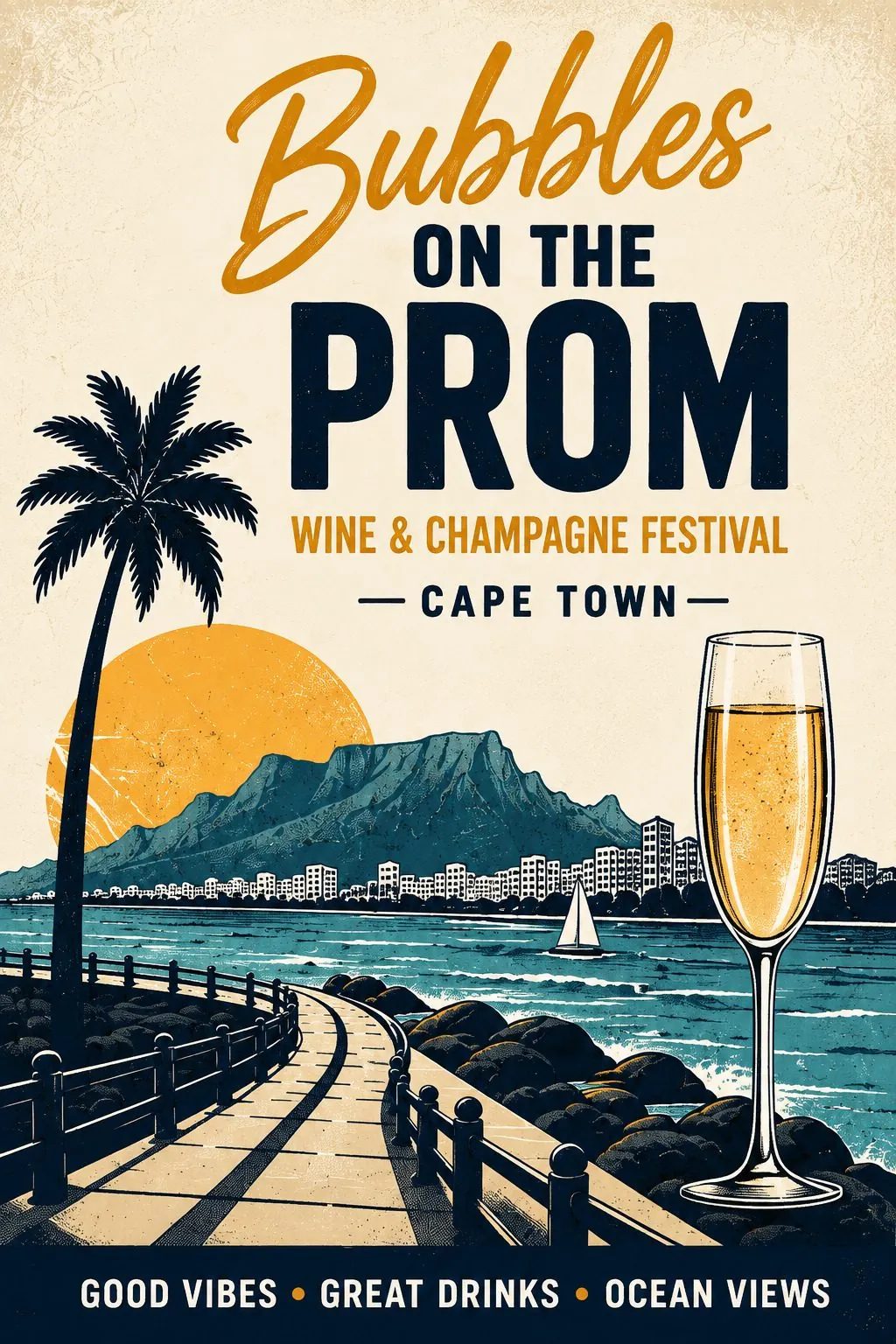 Bubbles On The Prom, wine and champagne festival poster